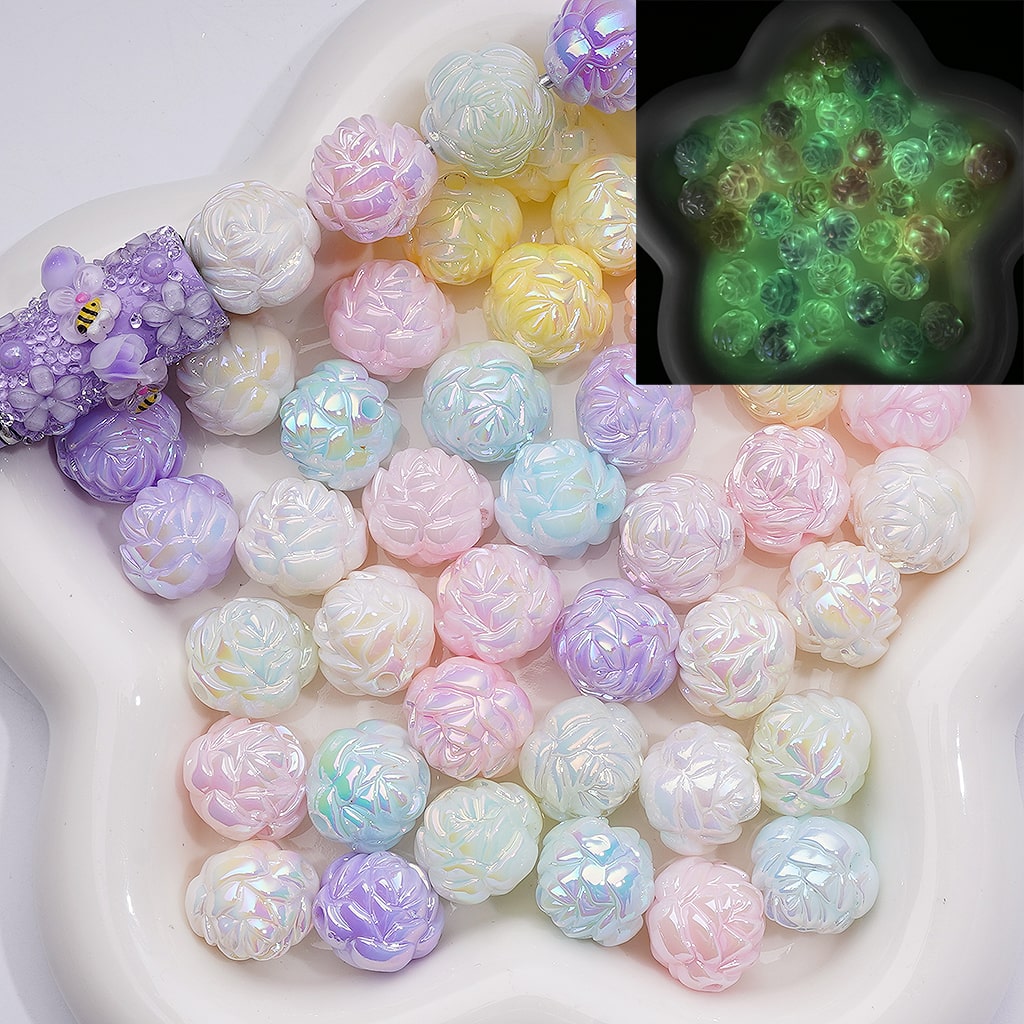Luminous Cute Rose Flower UV Coating Acrylic Bead 16MM (Single Color is available for 200pcs Whole bag)
