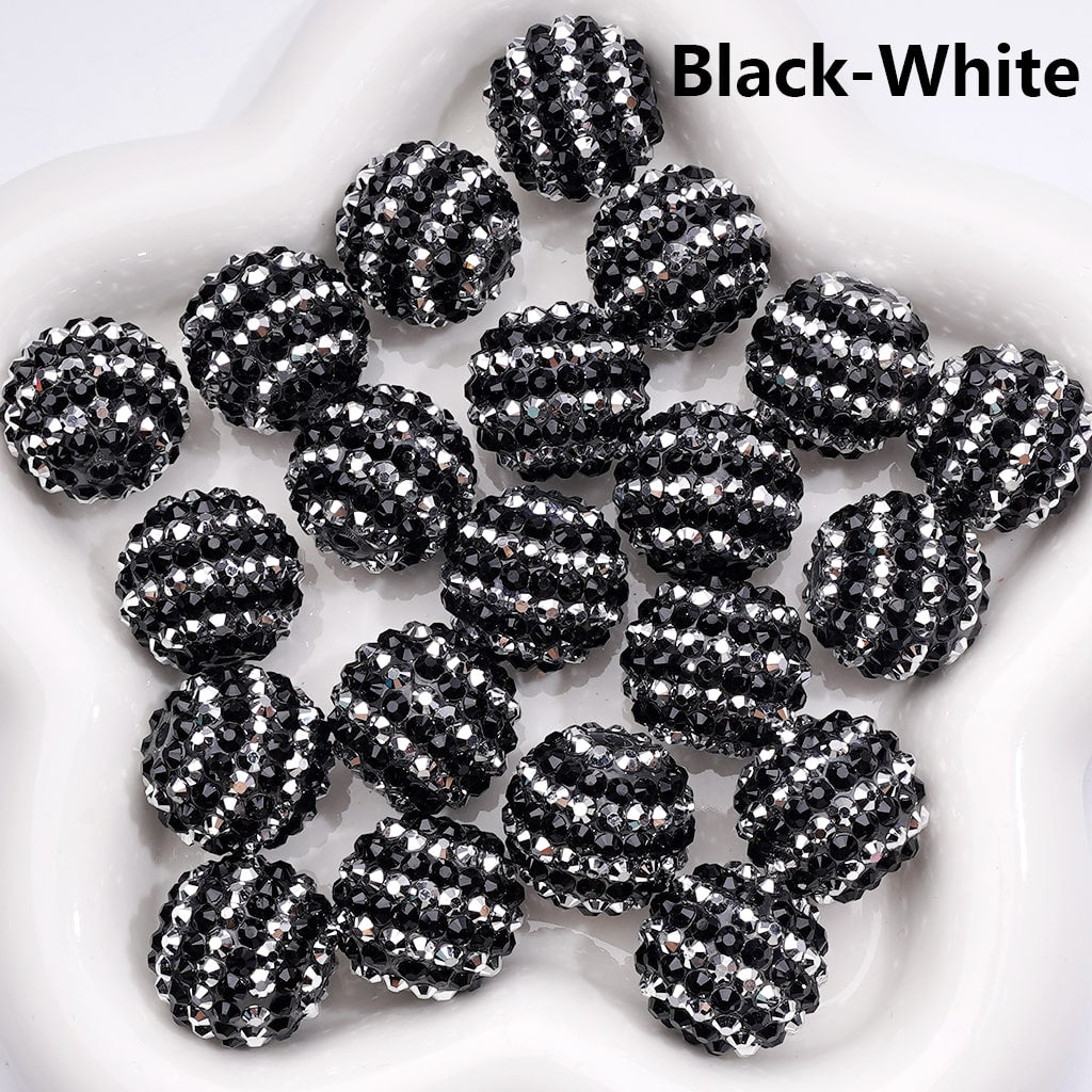 Double Color Striped Round Acrylic Beads with Shiny Rhinestones, 20MM