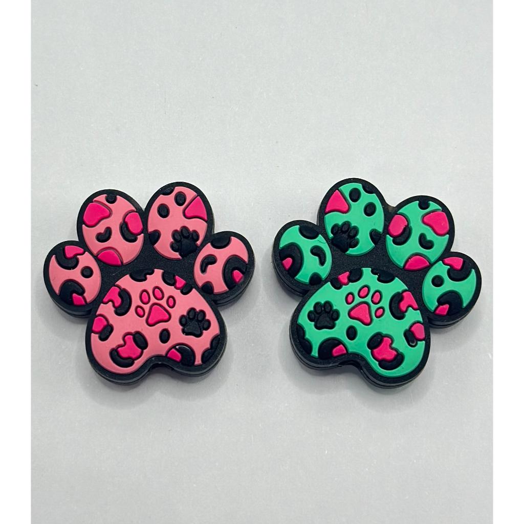 Dog and Cat Paw Print Pattern in Teal Color Silicone Focal Beads,Random mix