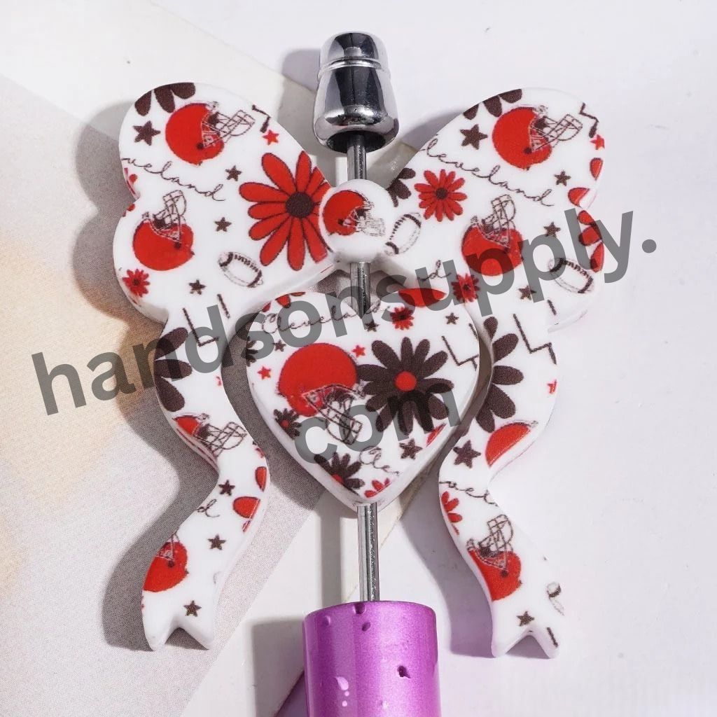 Cleveland American Football Collection with Bowtie & Heart-Shaped Silicone Focal Beads, 45*52MM