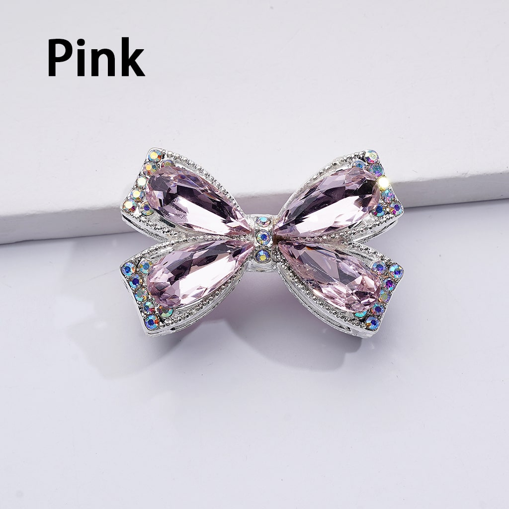 Dazzling Silver Bowknot Beads 24*38MM, Alloy Embellishments with Sparkling Rhinestones
