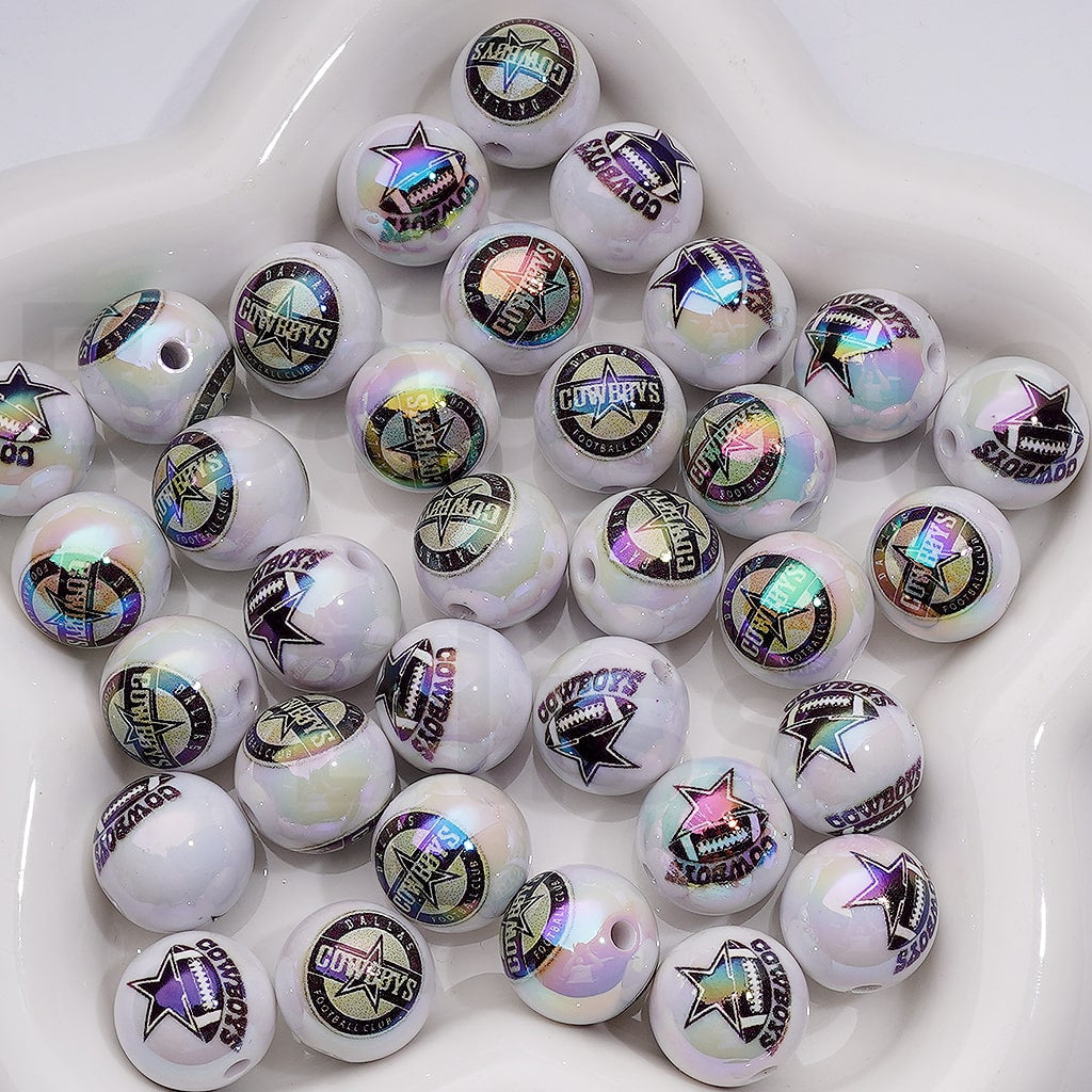 NF Football Teams USA American UV Coating Round Acrylic Beads, 16MM, Random Mix and Single Team Both Available to Choose