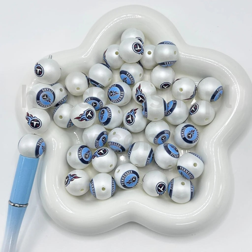 Tennessee Football Theme White Round 16MM Mix Frosted Acrylic Beads