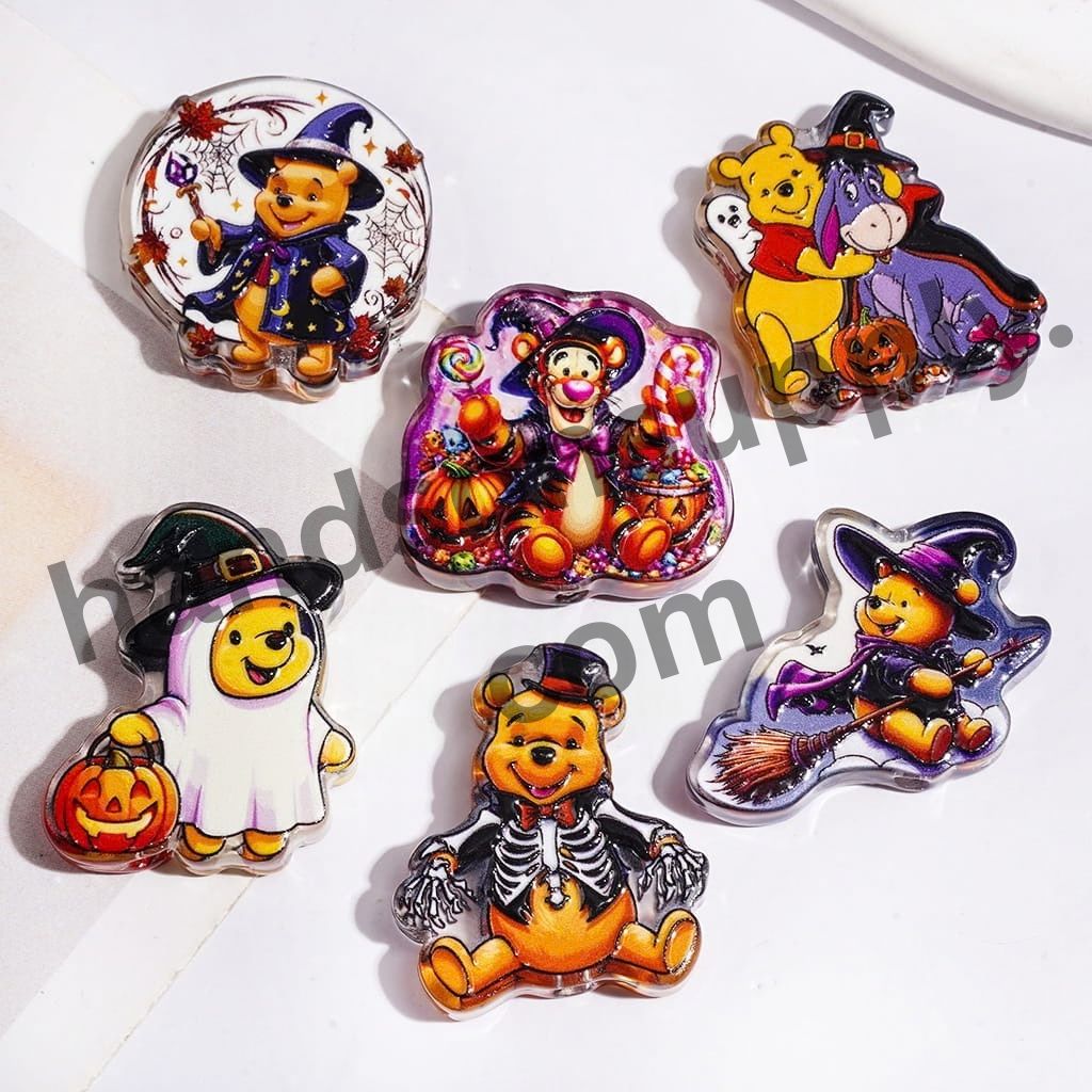 Spooky Halloween Costume Wearing Honey Bear, Tiger & Sad Donkey Character Acrylic Beads, Random Mix