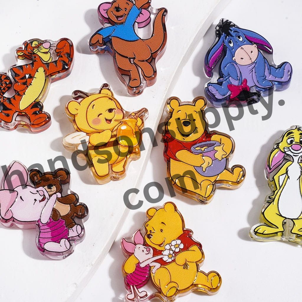 Adorable Cartoon Animal Characters Bear, Donkey, Tiger, Kangaroo, Pig and Rabbit Acrylic Beads, Random Mix
