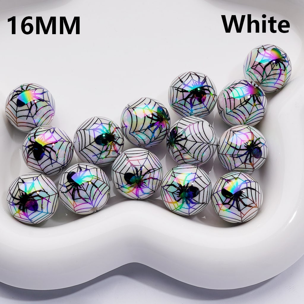 Halloween Spider Web Pattern UV Coated Single Color Available in 200pcs Acrylic Beads 16MM (Whole Bag))
