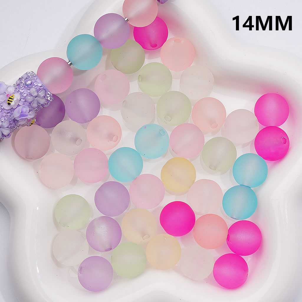 Multi-Color Acrylic Beads Round Frosted Matte Translucent, 14MM (Single Color is available for 300pcs Whole bag)