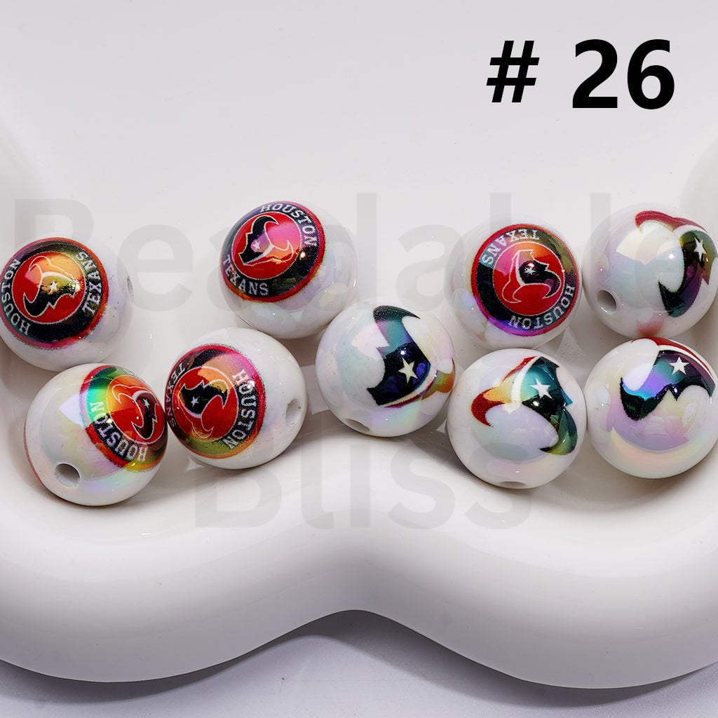 NF Football Teams USA American UV Coating Round Acrylic Beads, 16MM, Random Mix and Single Team Both Available to Choose