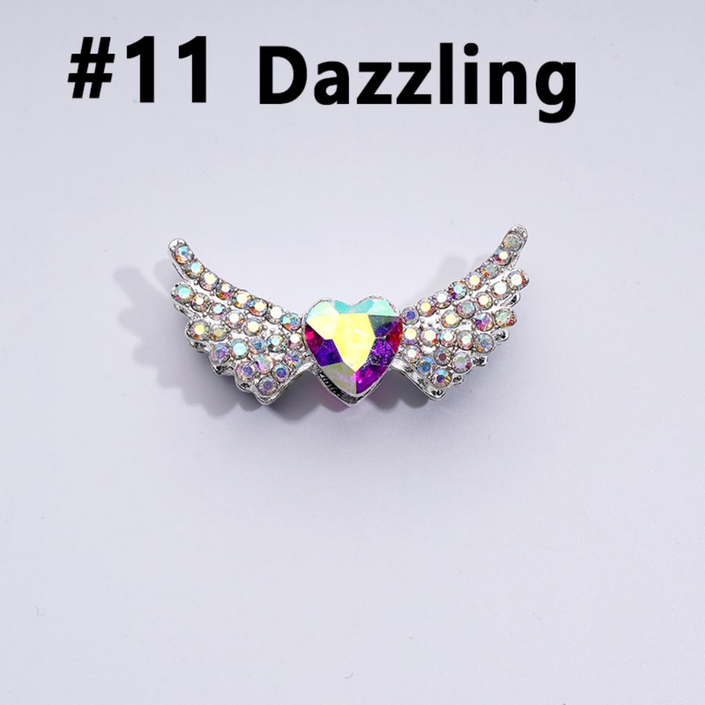 Sparkling Silver Alloy Angel Wings Beads – Mini AB & Multi-Color Heart Rhinestones – 37×17MM Elegant Design