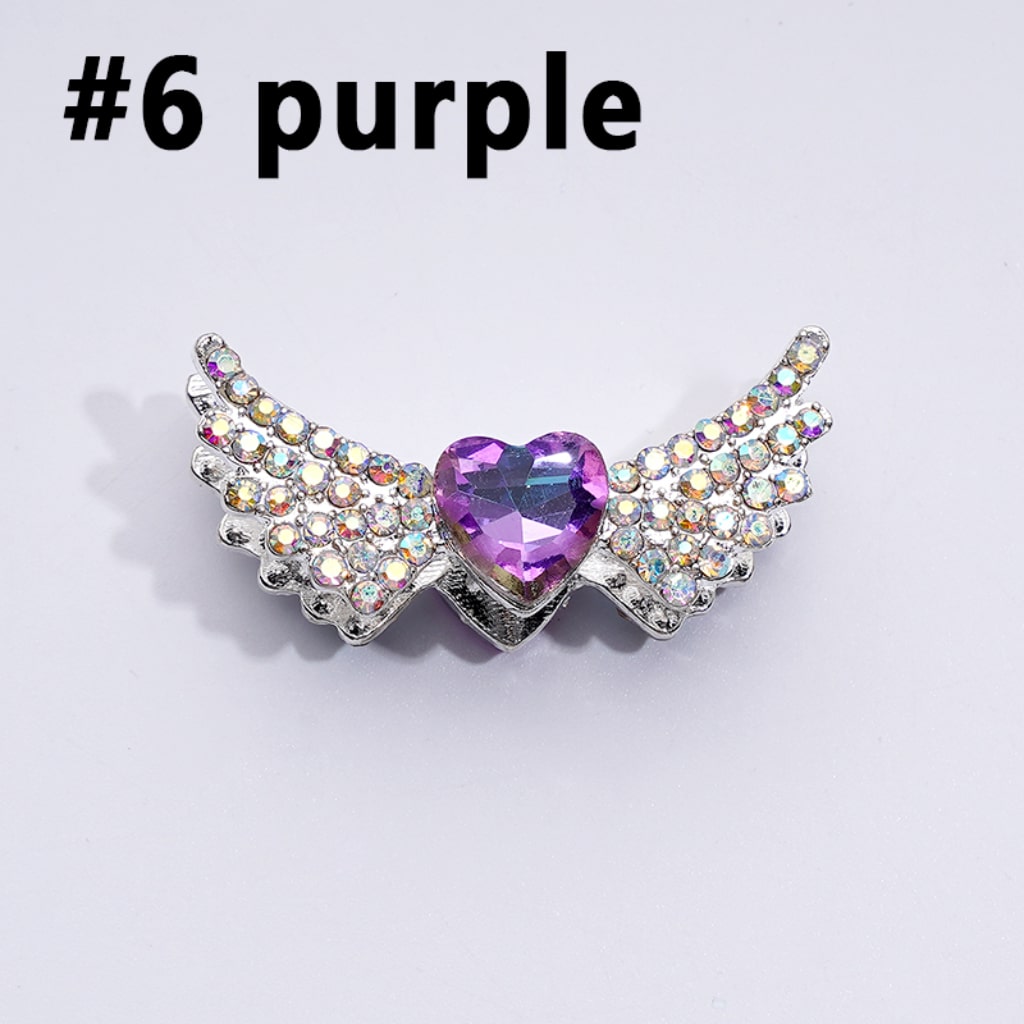 Sparkling Silver Alloy Angel Wings Beads – Mini AB & Multi-Color Heart Rhinestones – 37×17MM Elegant Design