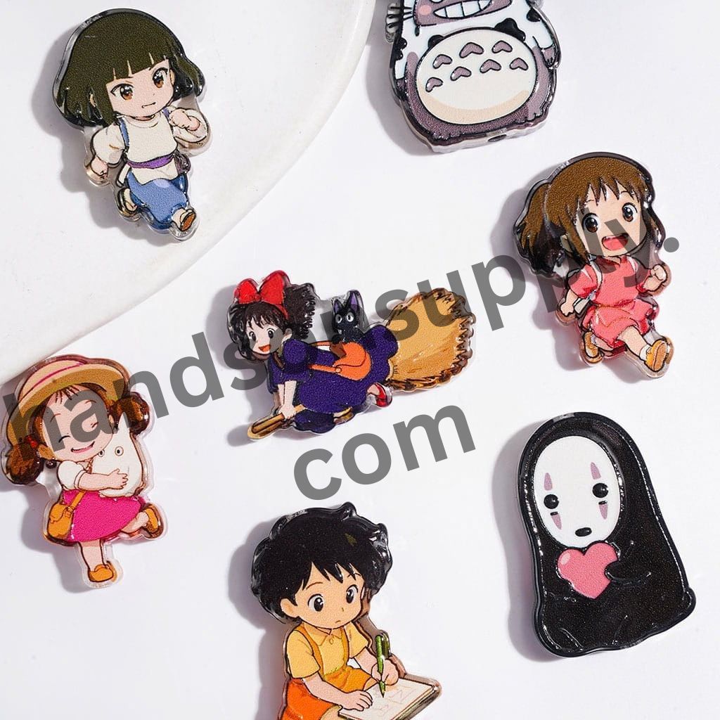 Playful Japanese Anime Character Series Prints Semi-Clear Acrylic Beads, Random Mix