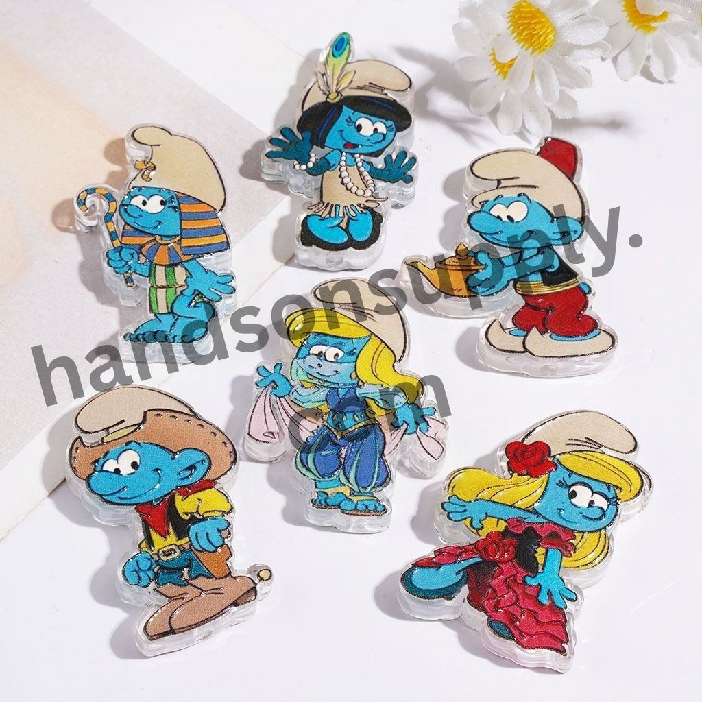 Charming Blue Elf Character in Assorted Costumes Semi-Clear Acrylic Beads, Random Mix