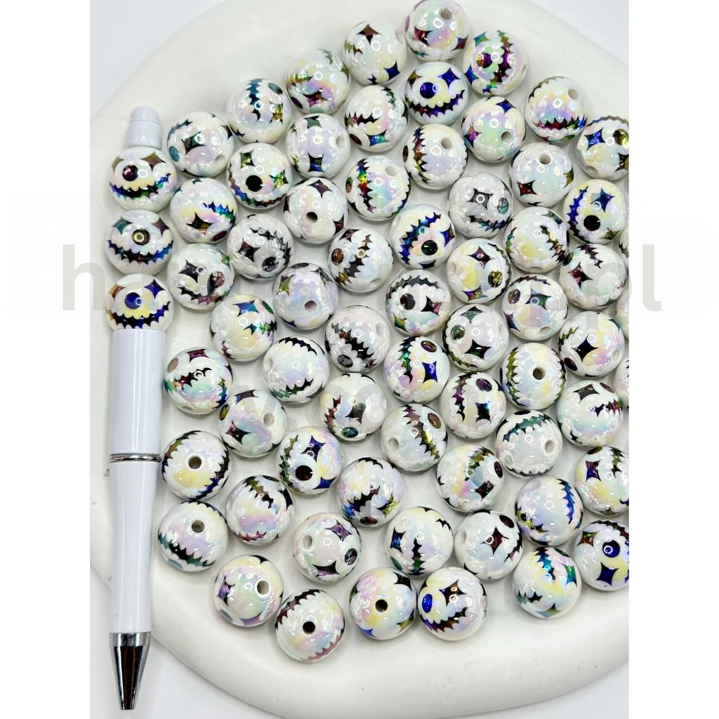 Jack Skellington Big Mouth Skull Design Round 16MM Halloween Acrylic Beads