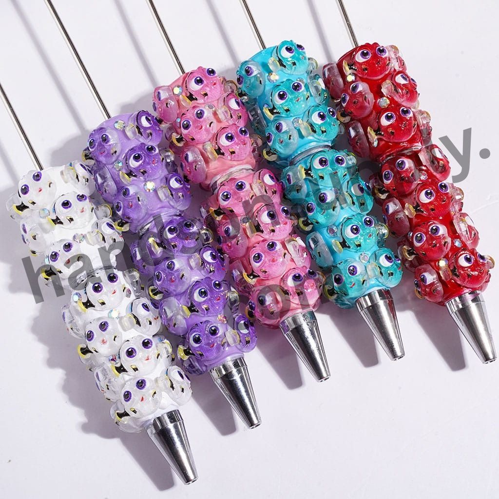 Adorable Quirky Fish Character with Glittering AB Rhinestones Beadable Clay Pens , Multicolor, Random Mix