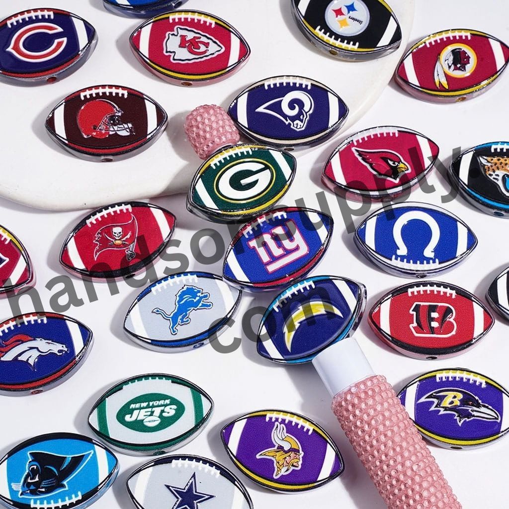 Sporty American Football Team Logo Style Semi-Clear Acrylic Beads, 18*29MM, Random Mix