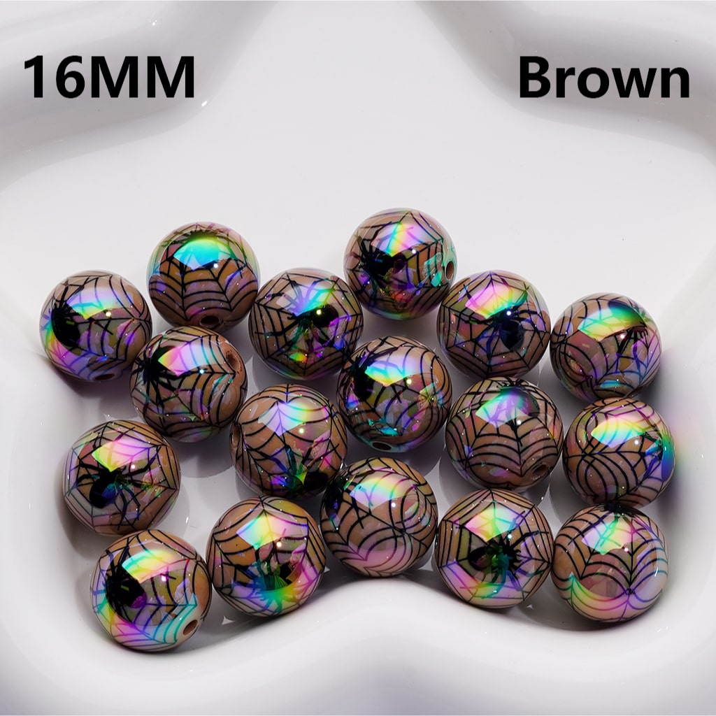 Halloween Spider Web Pattern UV Coated Single Color Available in 200pcs Acrylic Beads 16MM (Whole Bag))
