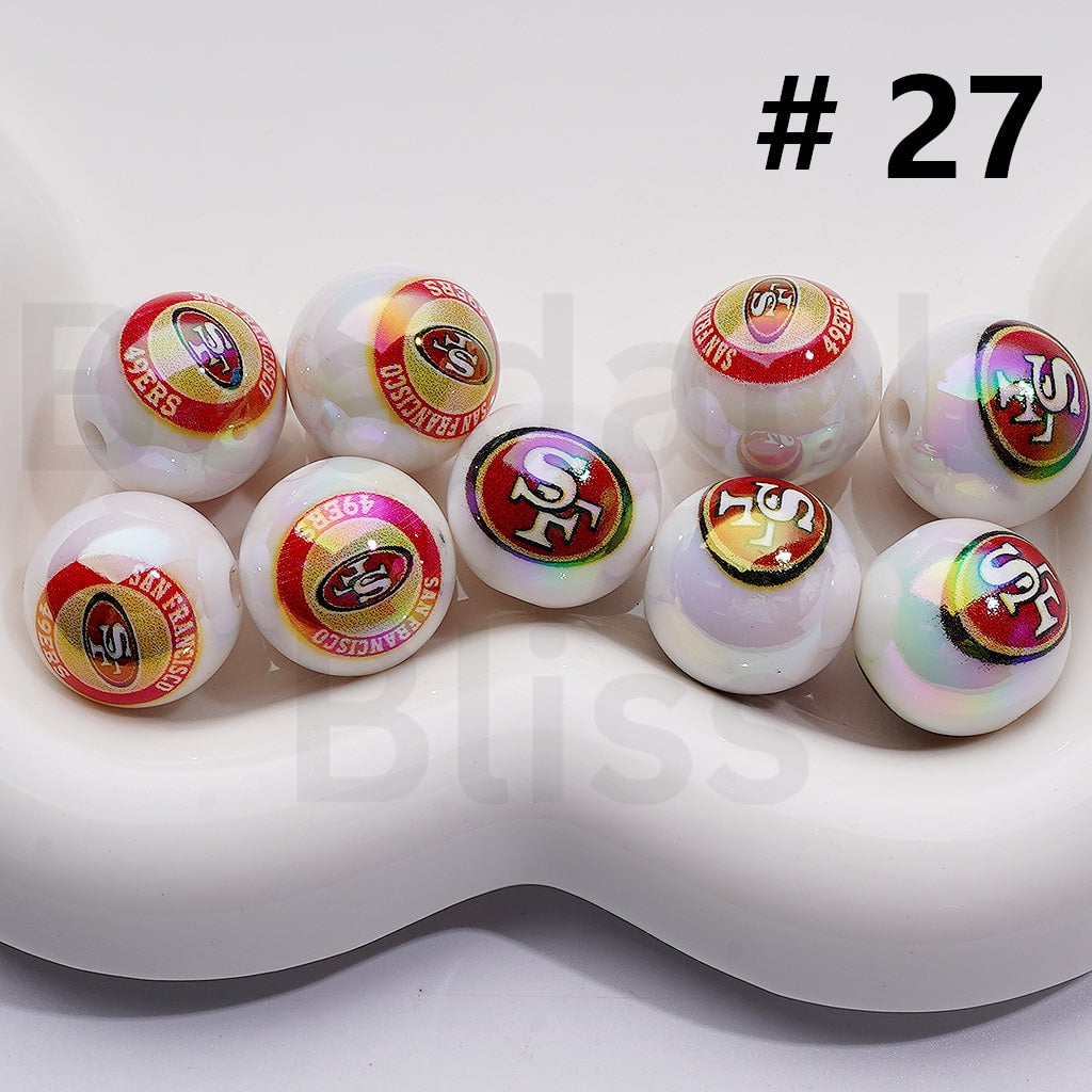 NF Football Teams USA American UV Coating Round Acrylic Beads, 16MM, Random Mix and Single Team Both Available to Choose