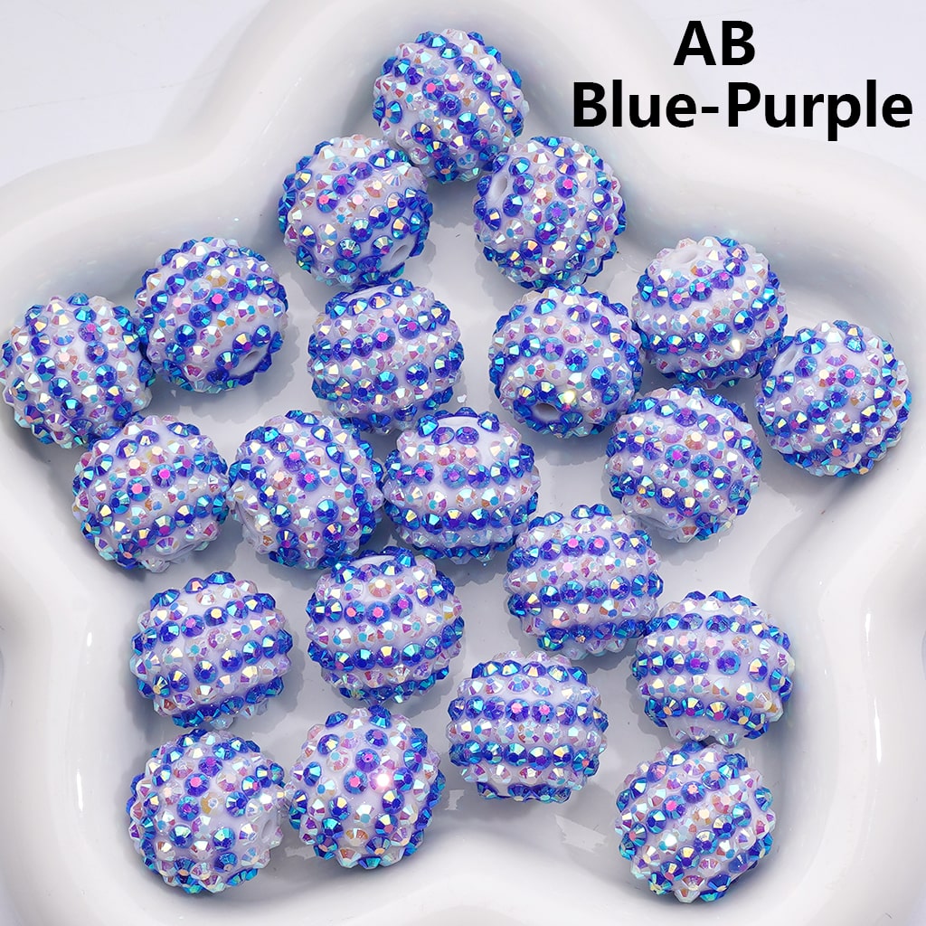 Double Color Striped Round Acrylic Beads with Shiny Rhinestones, 20MM