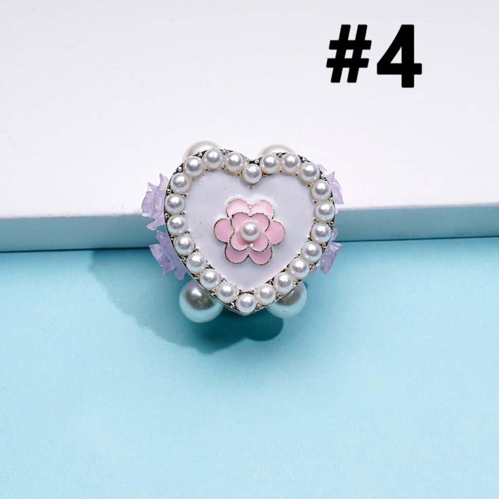 Alloy Fancy Exquisite Gold Heart with White Pearls Black & Purple Flowers Clay Beads, Around 22*21MM