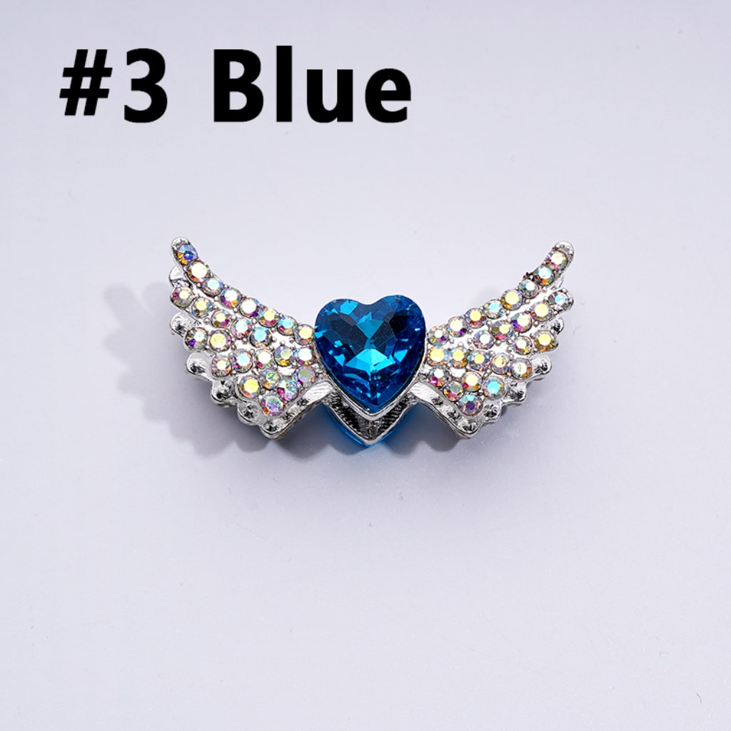 Sparkling Silver Alloy Angel Wings Beads – Mini AB & Multi-Color Heart Rhinestones – 37×17MM Elegant Design