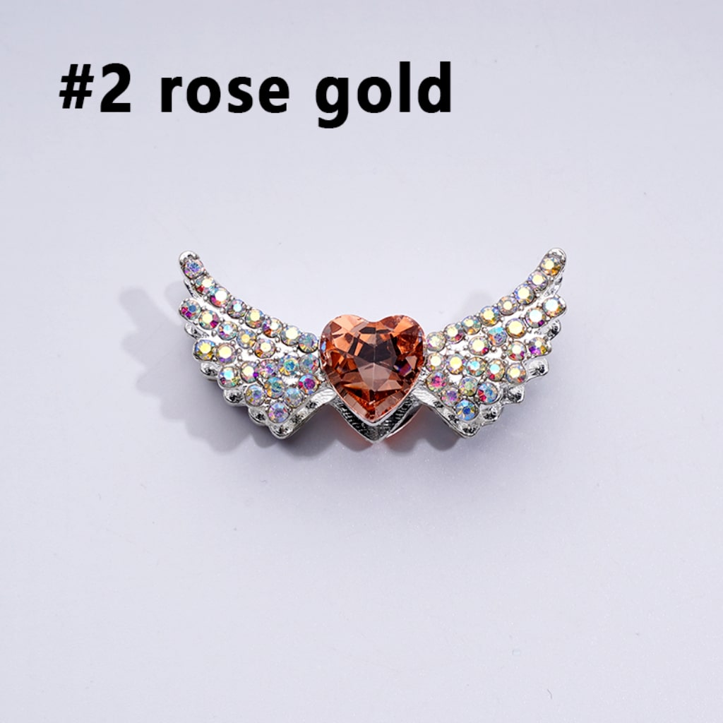 Sparkling Silver Alloy Angel Wings Beads – Mini AB & Multi-Color Heart Rhinestones – 37×17MM Elegant Design