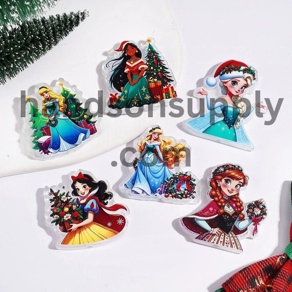 Magical Holiday Cute Princess Character Series Christmas-Themed Acrylic Beads, Random Mix