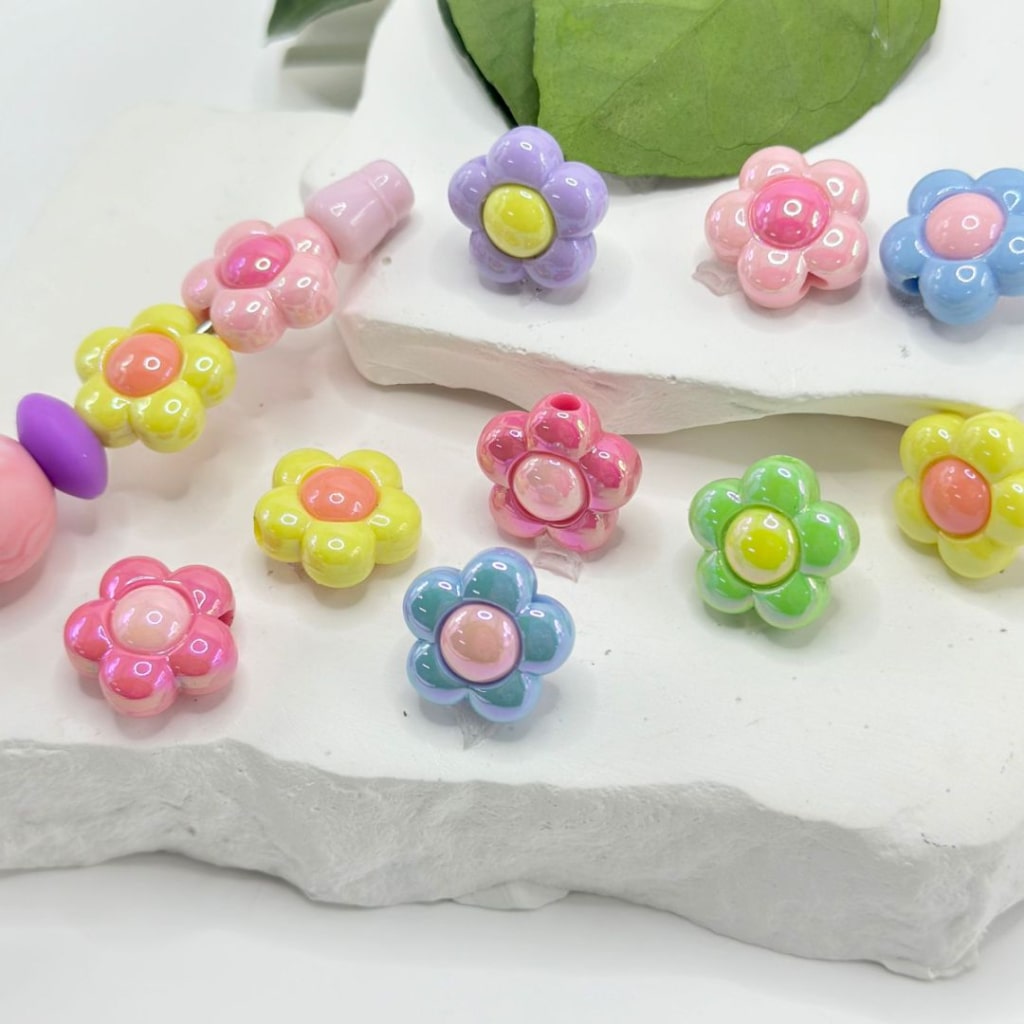 Shiny Colorful Bling Bling Mini Cute Flowers Acrylic Beads, 16MM, Please Read the Description