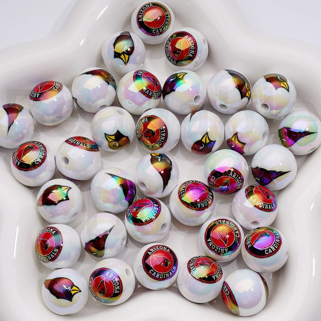 NF Football Teams USA American UV Coating Round Acrylic Beads, 16MM, Random Mix and Single Team Both Available to Choose