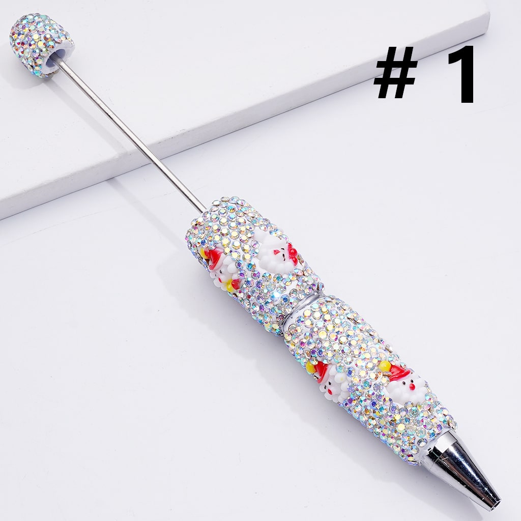 Christmas Series Beadable Clay Pens with Father Christmas, Tree, Candy Cane, Snowman, Clown, and AB Rhinestones