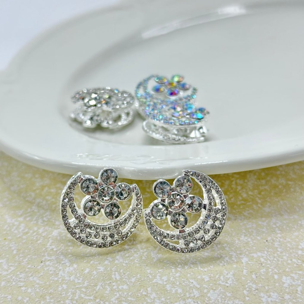 Bling Bling Alloy Cresent Moon Flower with Fancy Exquisite Shiny Rhinestones Beads, Around 24*24MM