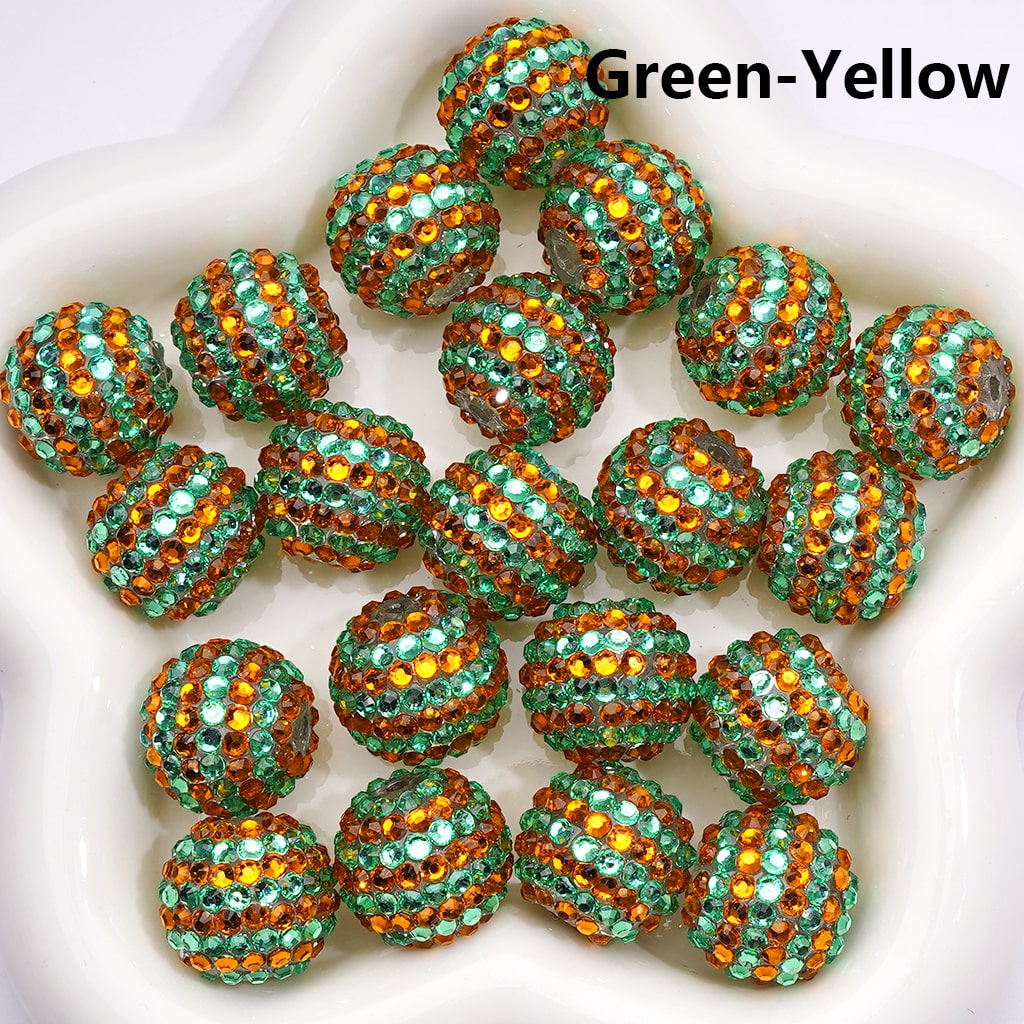 Double Color Striped Round Acrylic Beads with Shiny Rhinestones, 20MM