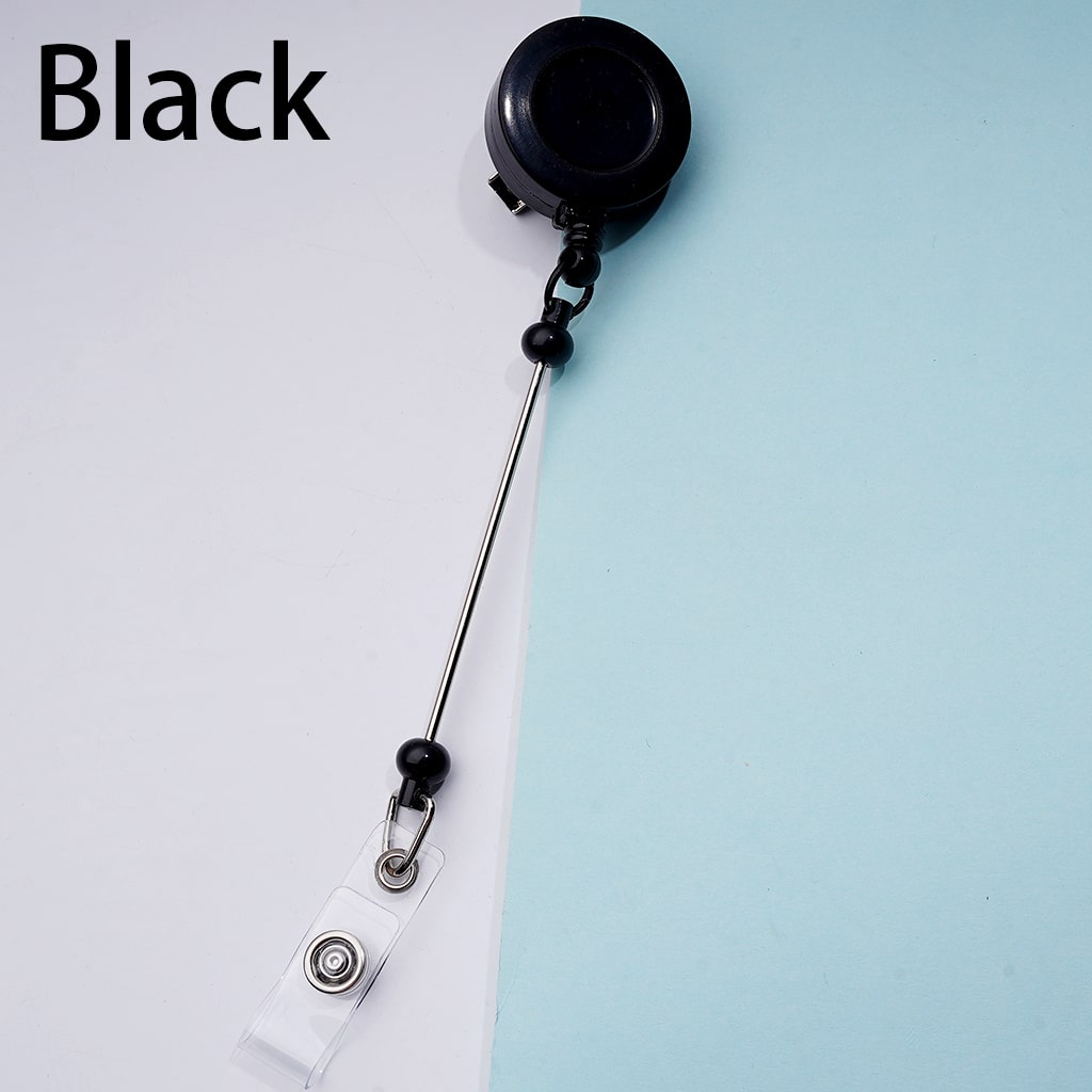 Retractable Back Badge Holder Reels Creative Beaded with Rotating Crocodile Clip & Keychain Bar