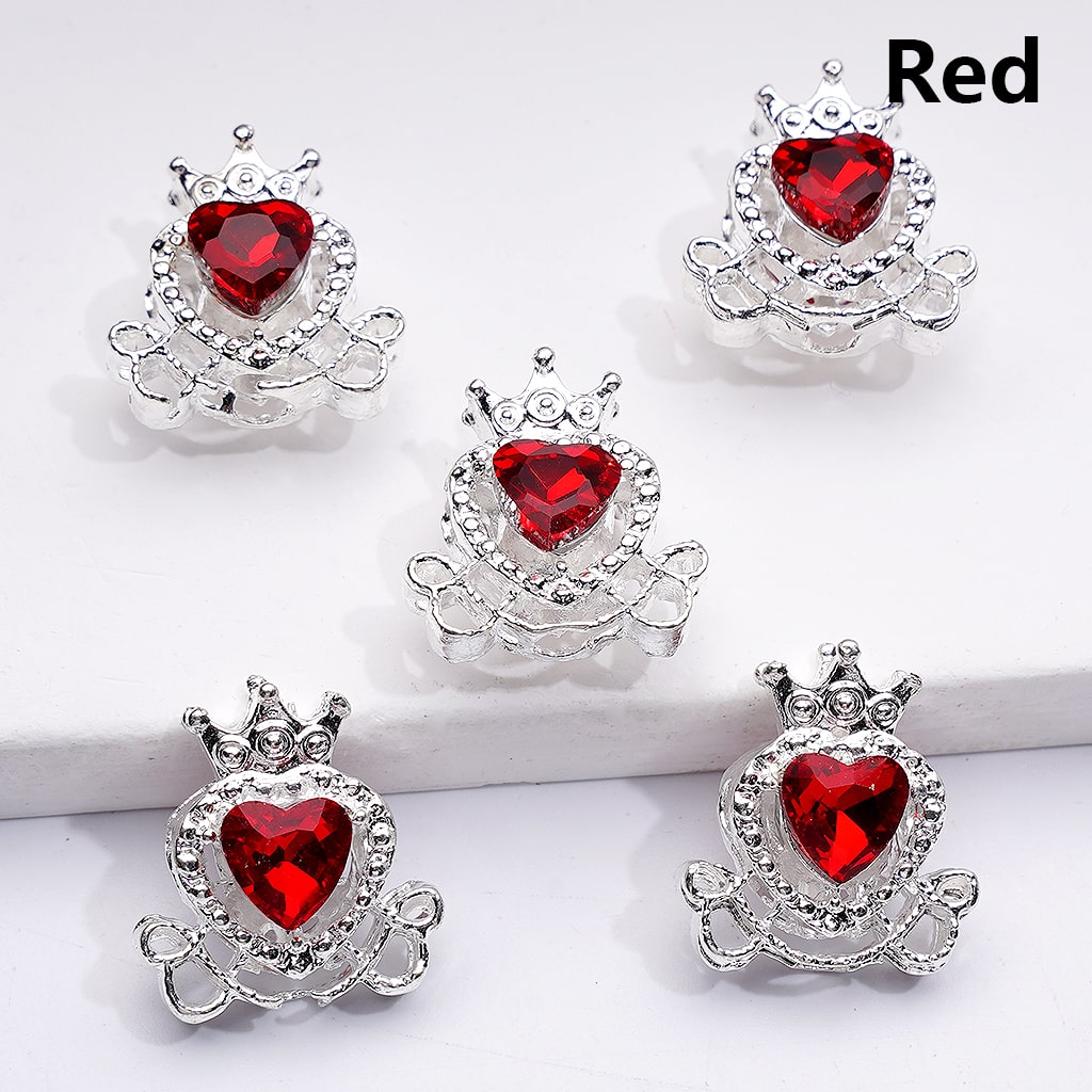 Silver Shiny Alloy Fance Beads Heart with Crown Design 14*16MM Rhinestone Details