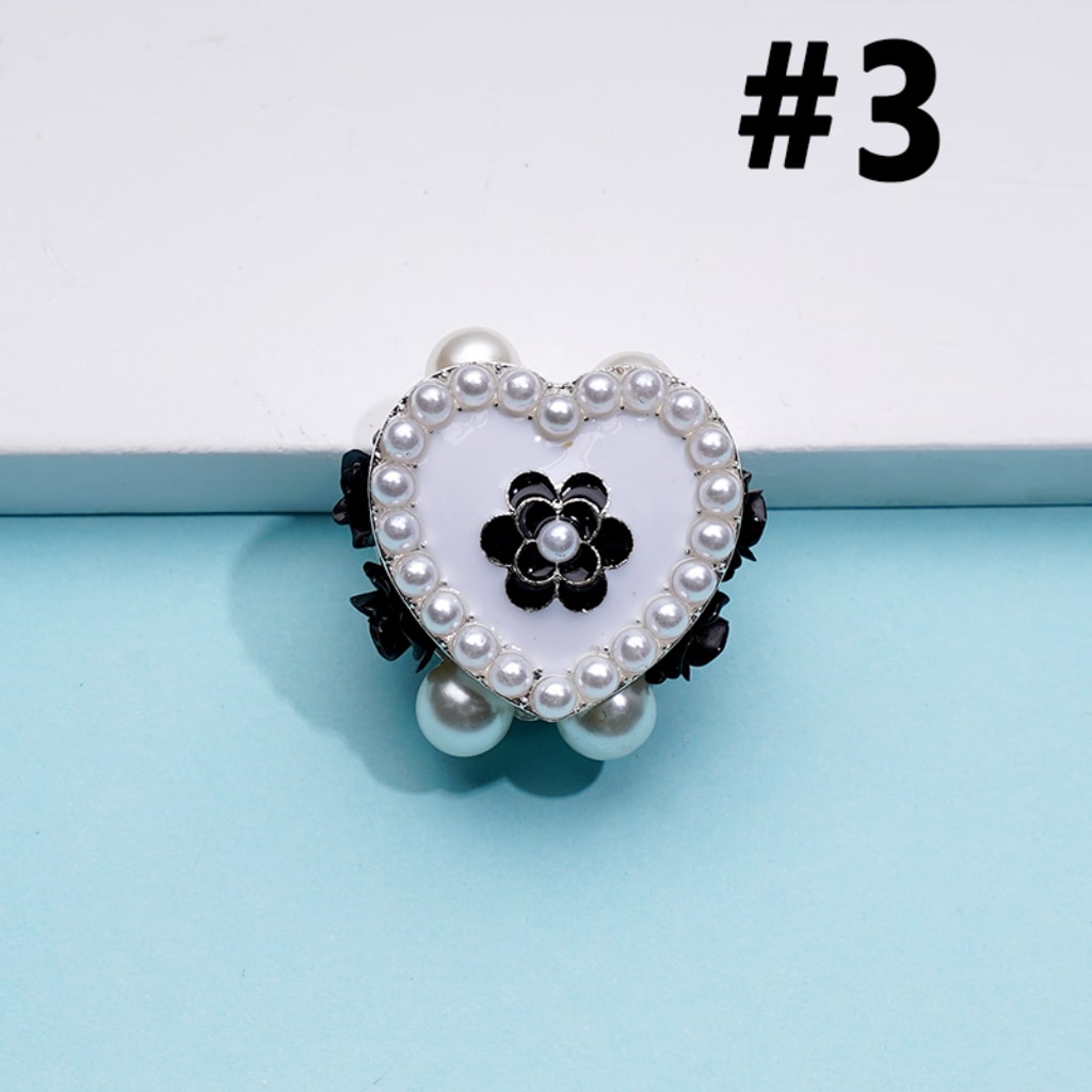 Alloy Fancy Exquisite Gold Heart with White Pearls Black & Purple Flowers Clay Beads, Around 22*21MM