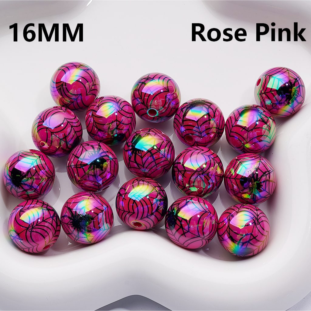 Halloween Spider Web Pattern UV Coated Single Color Available in 200pcs Acrylic Beads 16MM (Whole Bag))