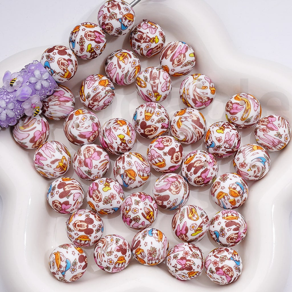 Cute Micke Minni Mous Dais Donal Duc Plut Classic Animation Printed Silicone Beads 15MM