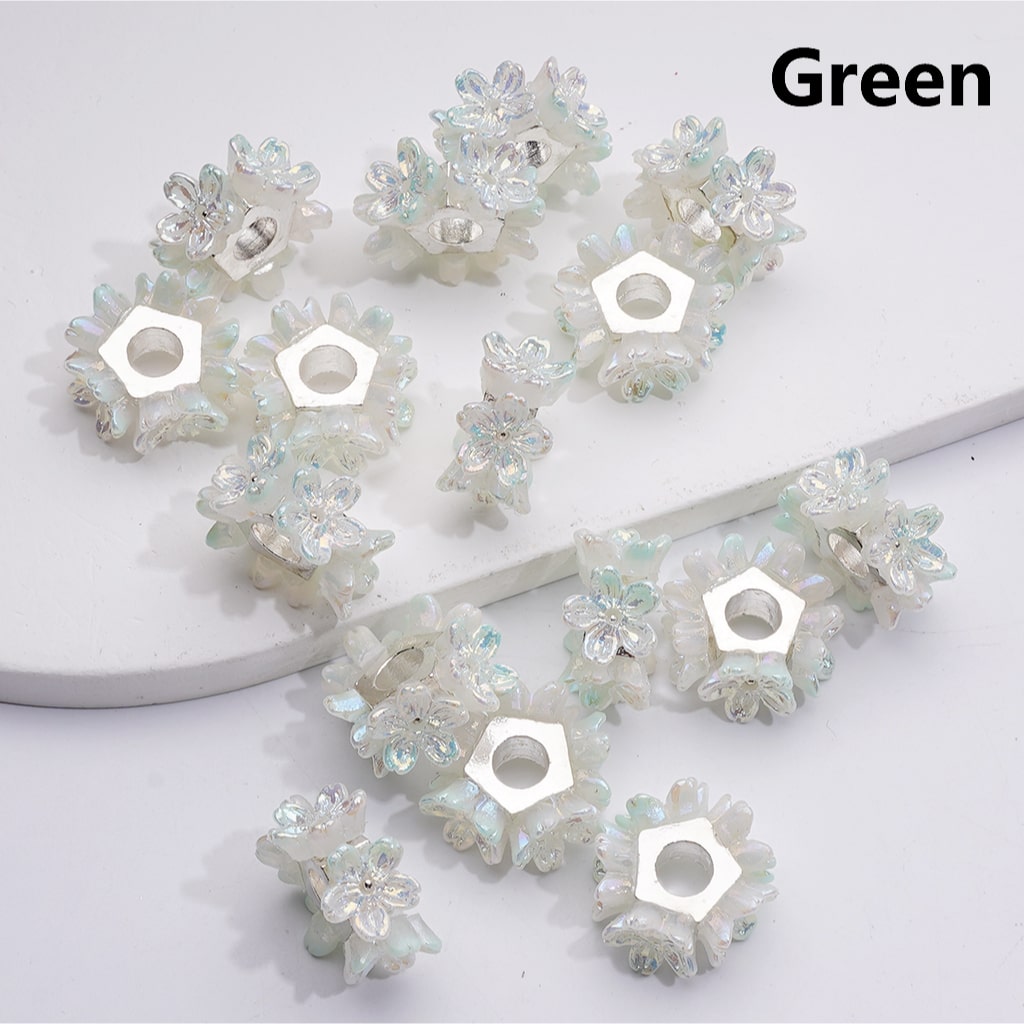 Silver Alloy Pentagon Shape Spacer Shiny Pink Flower 19MM