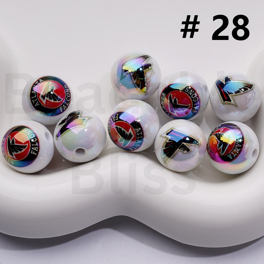 NF Football Teams USA American UV Coating Round Acrylic Beads, 16MM, Random Mix and Single Team Both Available to Choose