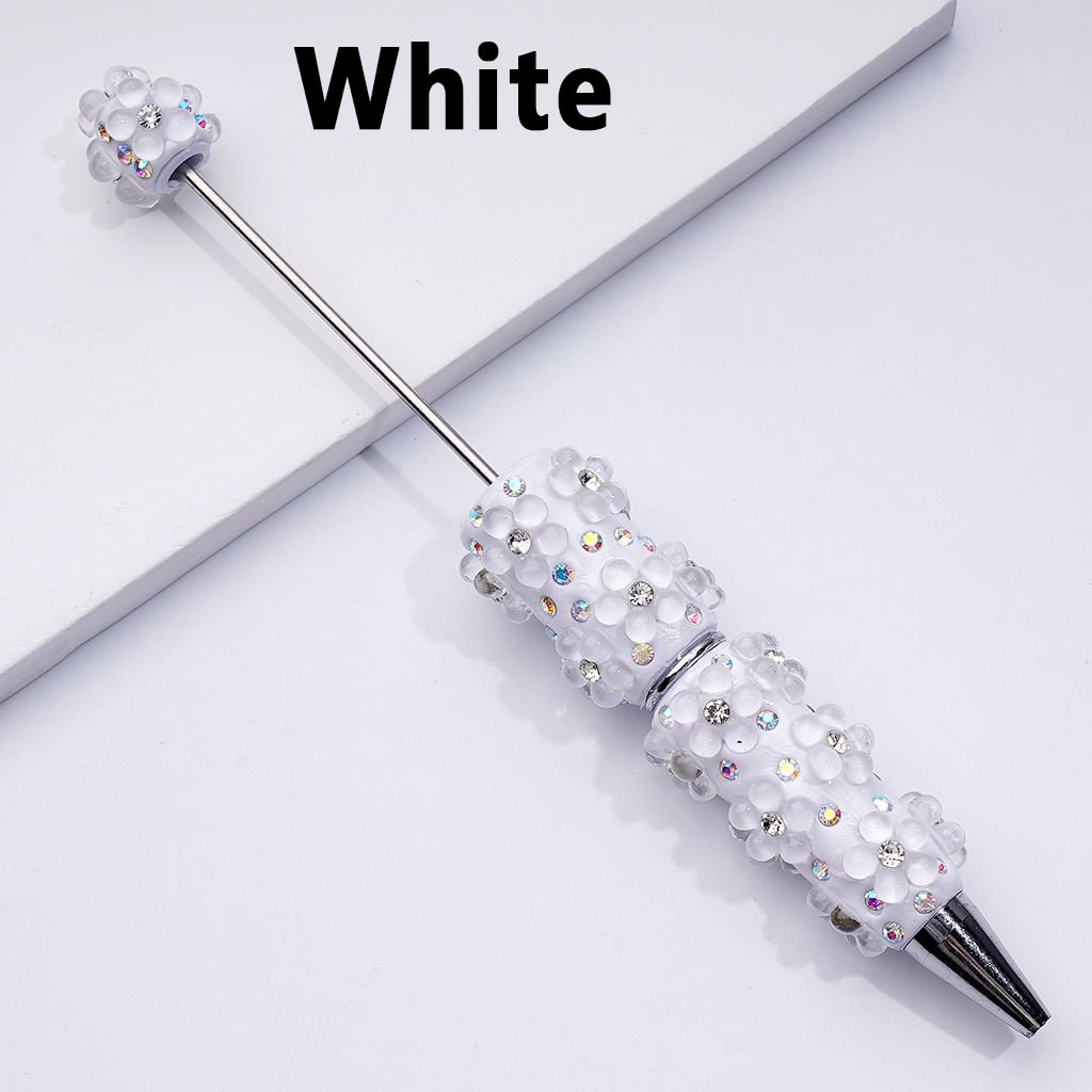 Beadable Clay Pens with Sparkling AB Rhinestone Flowers – Mini Five-Petaled Clear Design