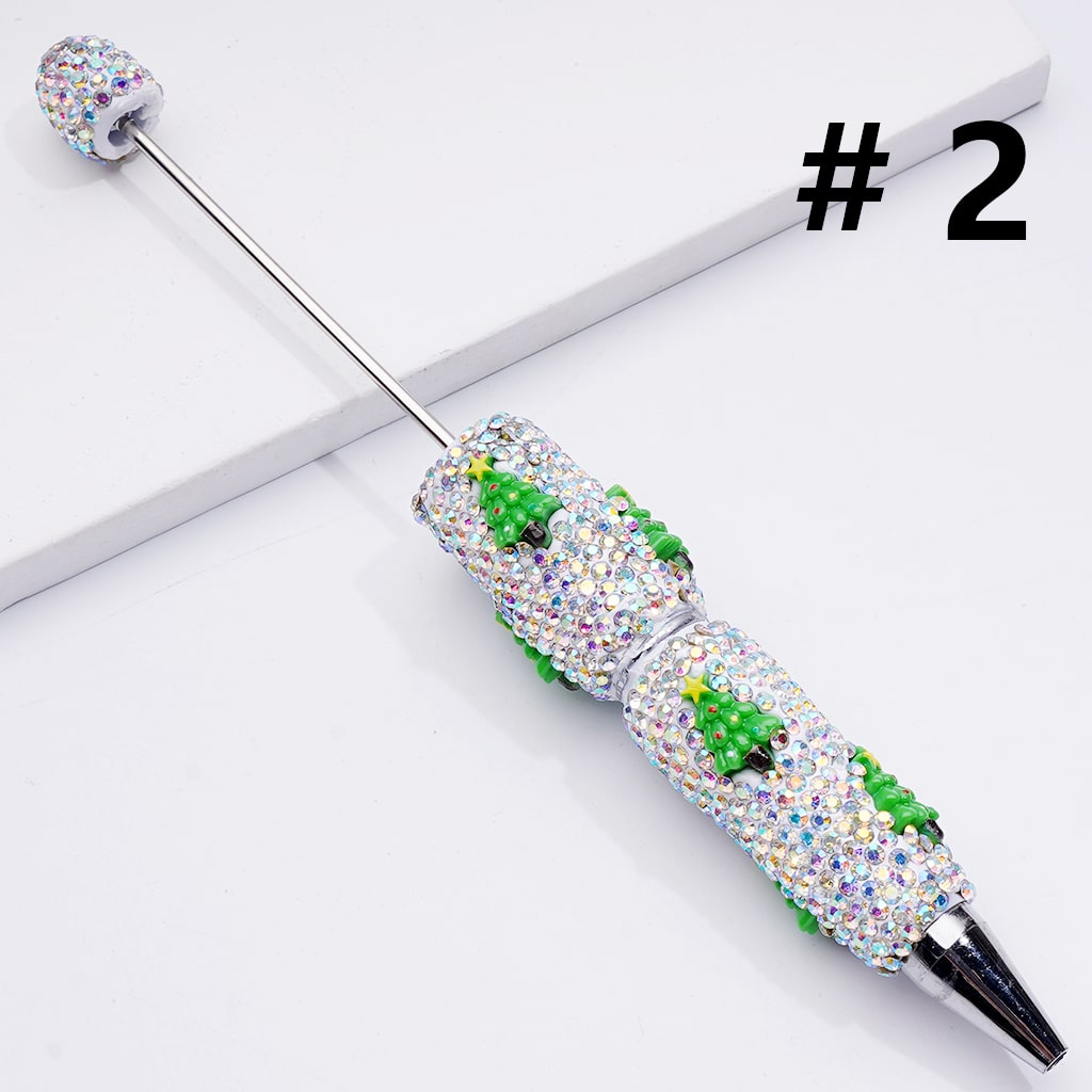 Christmas Series Beadable Clay Pens with Father Christmas, Tree, Candy Cane, Snowman, Clown, and AB Rhinestones