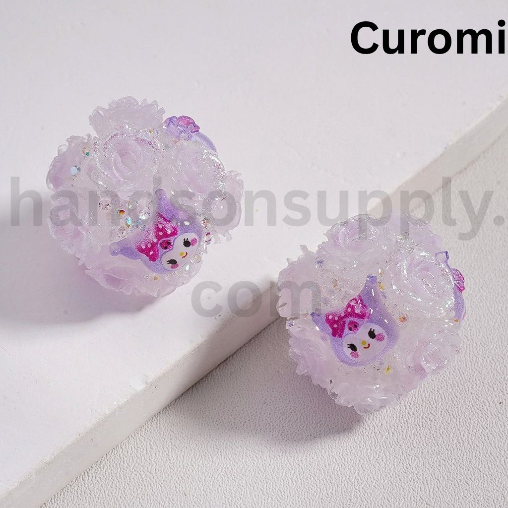 Luminous Cartoon Flower Characters Kuromi, Donald Duck, Minnie, Winnie the Pooh, Hello Kitty, Stitch, James P. Sullivan, Capybara, Cinnamonroll Acrylic Beads Multi Color Mix