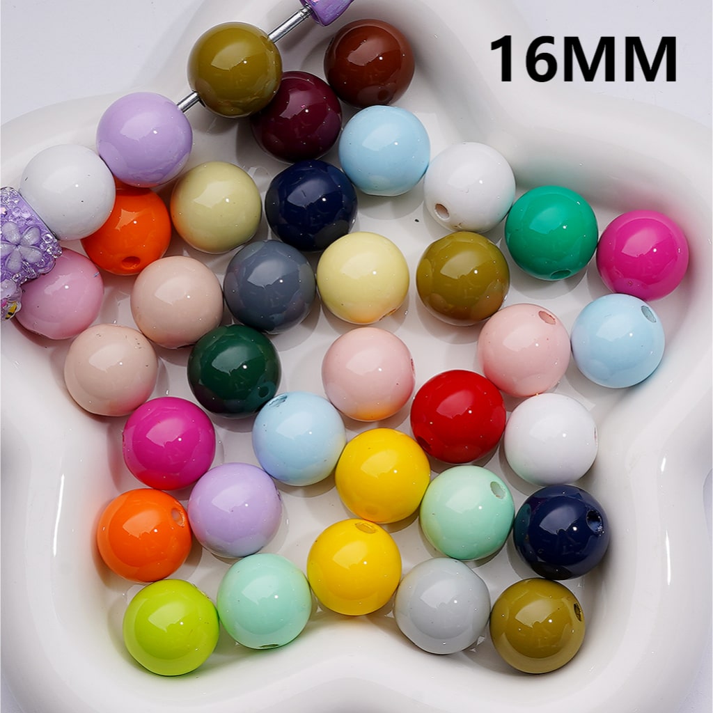Solid Color Round Acrylic Beads Stoving Varnish 16MM (Single Color is available for 200pcs Whole bag)