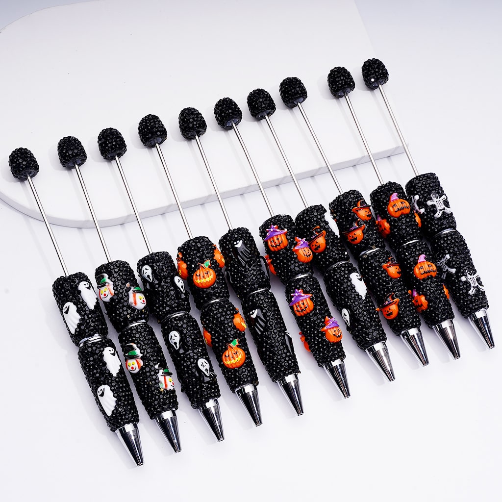 Ghost Pumpkin Clown Halloween Series Black Rhinestones Beadable Clay Pens