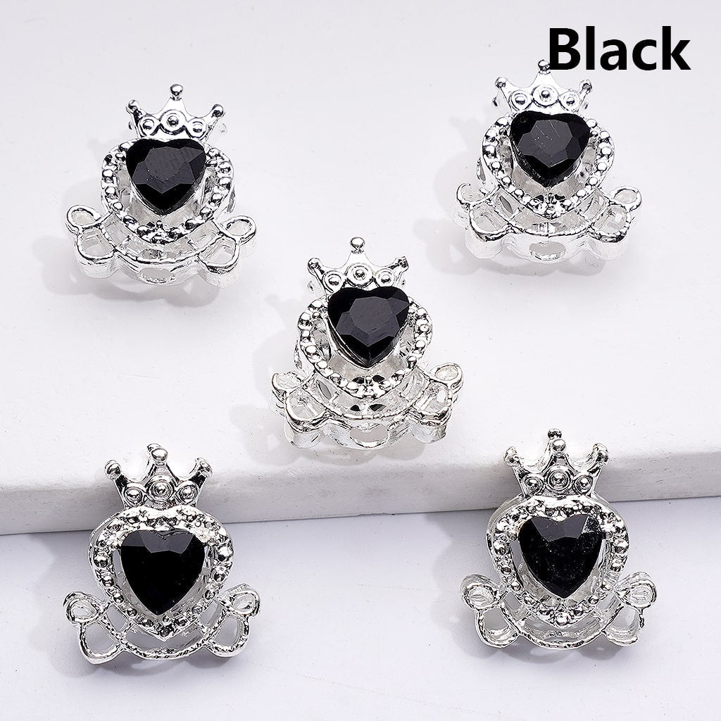 Silver Shiny Alloy Fance Beads Heart with Crown Design 14*16MM Rhinestone Details