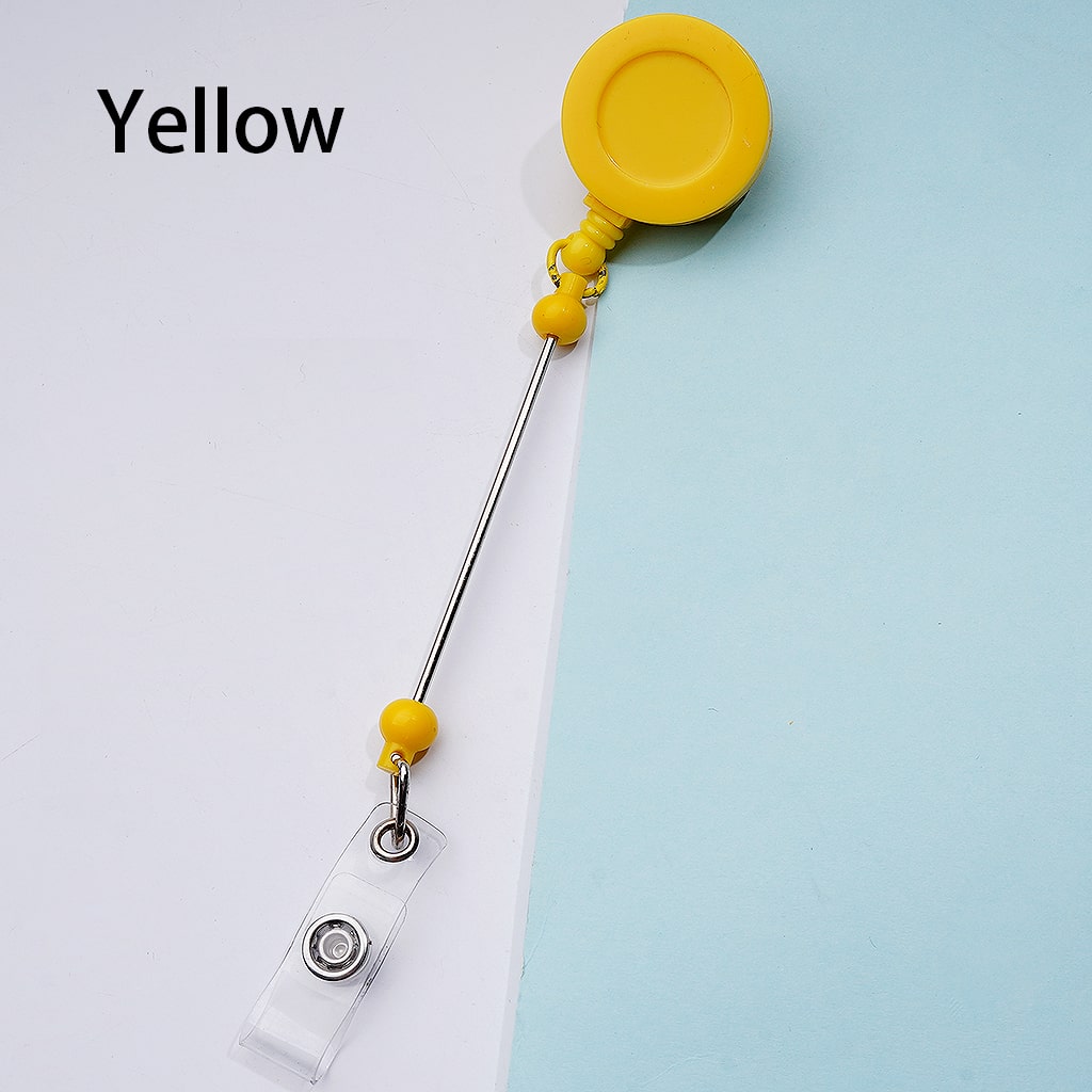 Retractable Back Badge Holder Reels Creative Beaded with Rotating Crocodile Clip & Keychain Bar