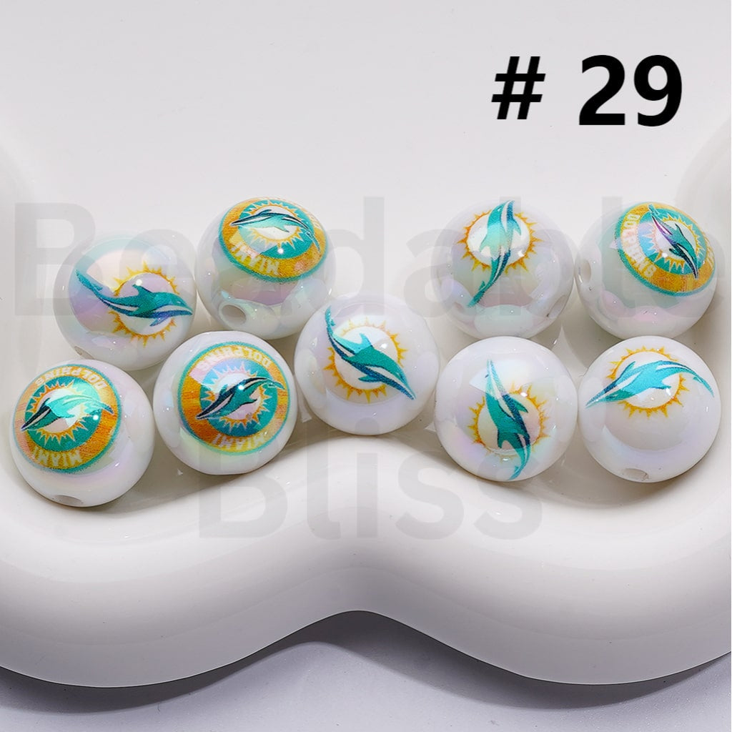 NF Football Teams USA American UV Coating Round Acrylic Beads, 16MM, Random Mix and Single Team Both Available to Choose