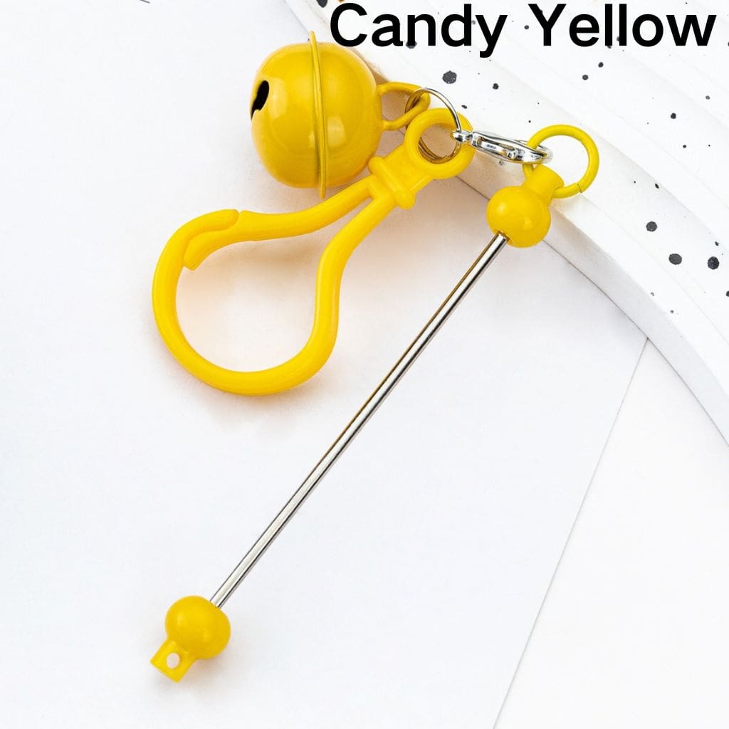 Beadable DIY Keychain with Bar Carabiner Hook Bell and Karabiner in Solid Color, 153MM