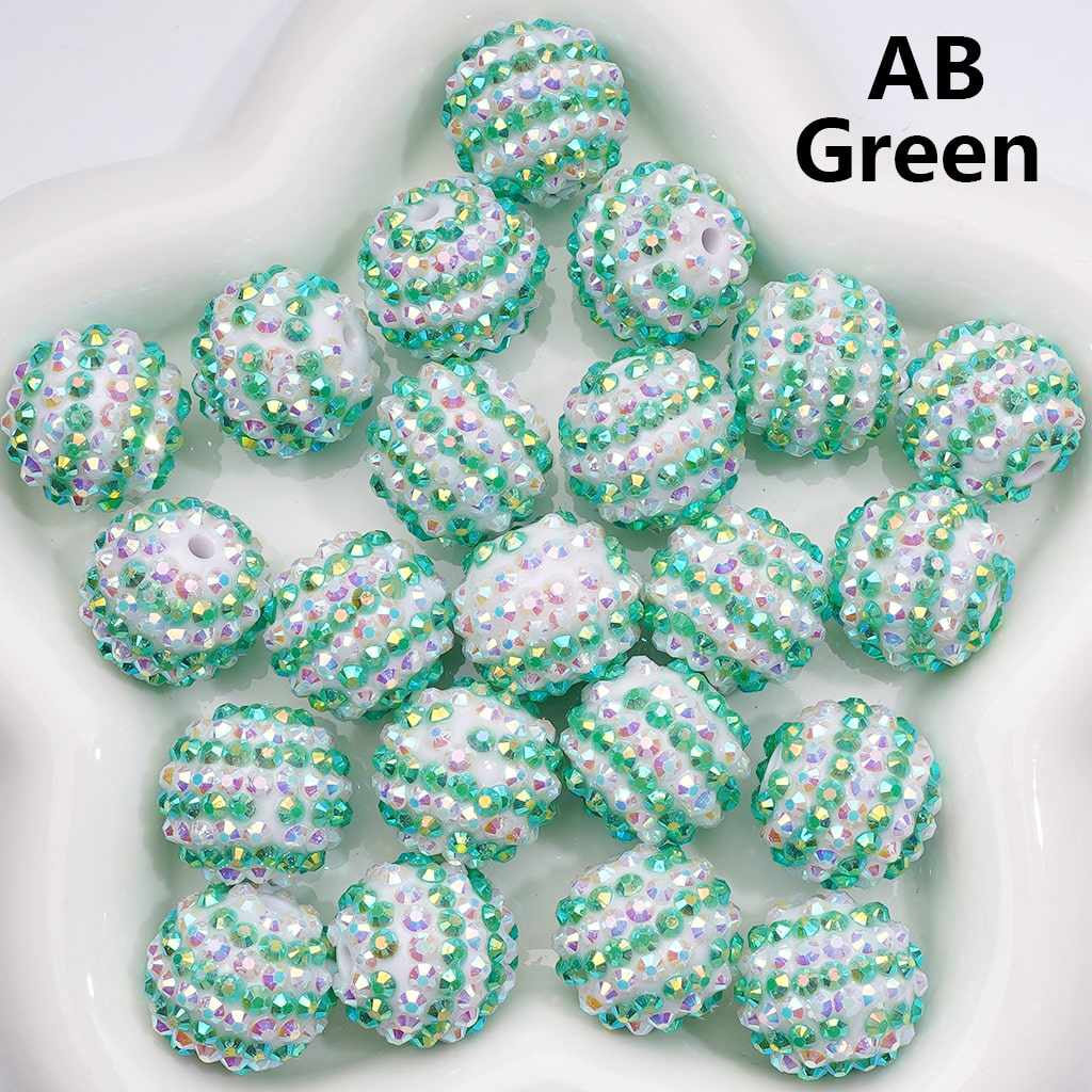 Double Color Striped Round Acrylic Beads with Shiny Rhinestones, 20MM
