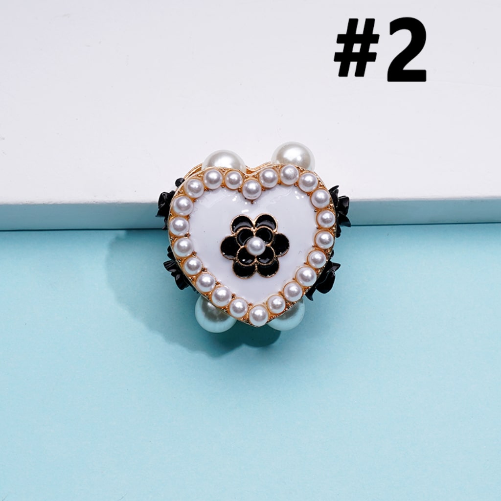 Alloy Fancy Exquisite Gold Heart with White Pearls Black & Purple Flowers Clay Beads, Around 22*21MM