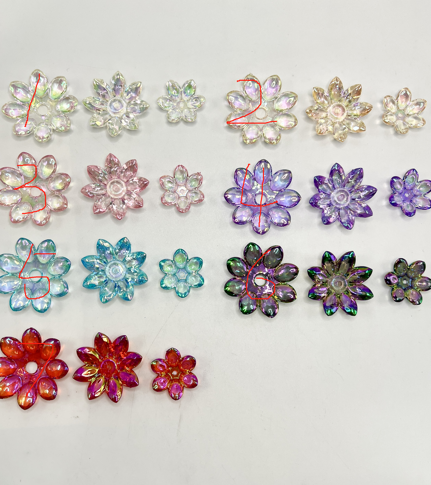 Bling Bling Colorful Translucent Lotus Flower with Shiny Acrylic Beads, Around 23MM-37MM